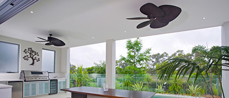 Fancy design outdoor ceiling fans installed in bbq outdoor area