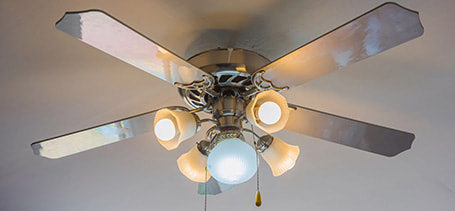 Vintage design ceiling fan installed in bedroom